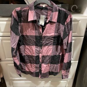 Maurices Pink and Black Buffalo Plaid Button-Up Shirt